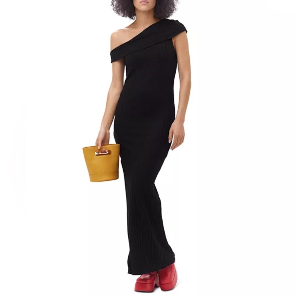 Simon Miller Asymmetric Wide Rib Maxi Dress in Black, Size L New w/Tag